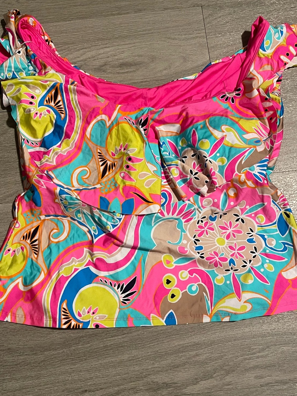 Trina Turk Pink Multicolor Floral Ruffle Tank Top